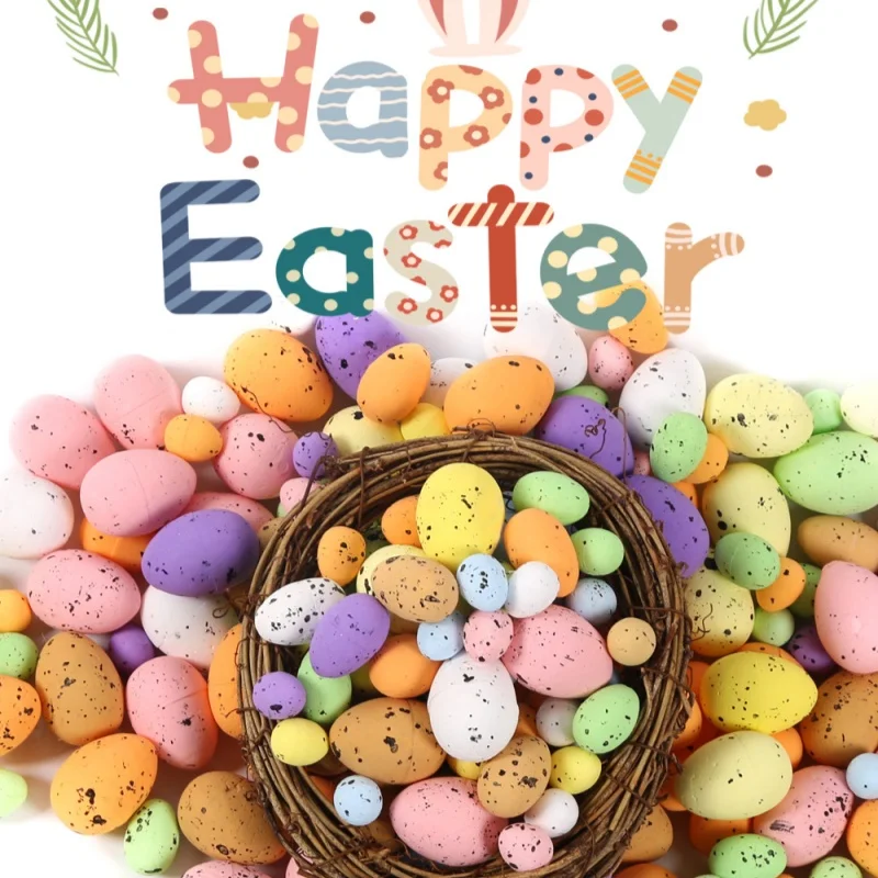 

100PCS Pigeon Bird Eggs Easter Decorations For Home Colorful Foam Speck Artificial Eggs DIY Crafts Easter Party Wreath Ornaments