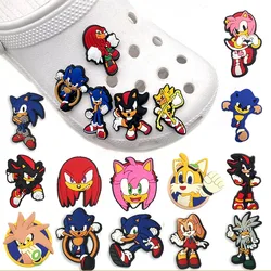 Hebilla de zapato de dibujos animados de Sonic para niños, 1 piezas, PVC, figura de Anime, Amy Rose Shadow, accesorios, dijes, Jibz, decoraciones para zapatillas