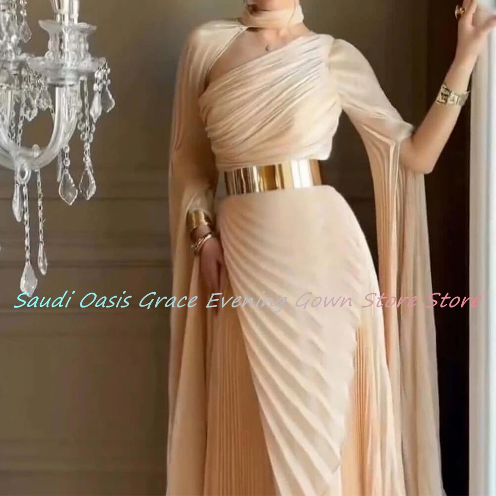 High Quality Belt Evening Dress Formal V-Neck Floor Length A-Line Long Sleeves Party Gowns Saudi Arabia 2024 Custom Size