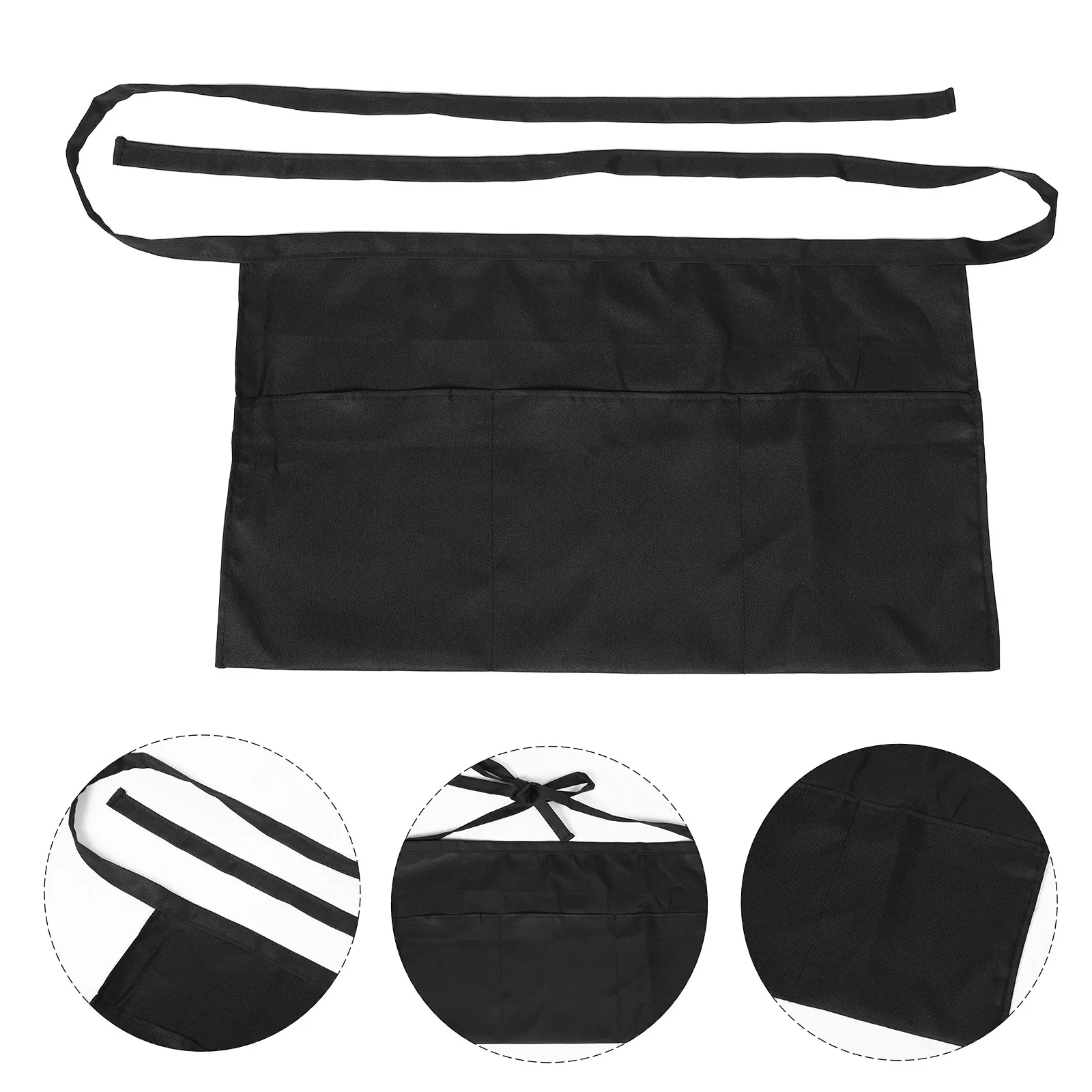 Server Aprons With Pockets Mid-Length Waist Apron Waitress Apron Durable Waist Apron For Waiter Black