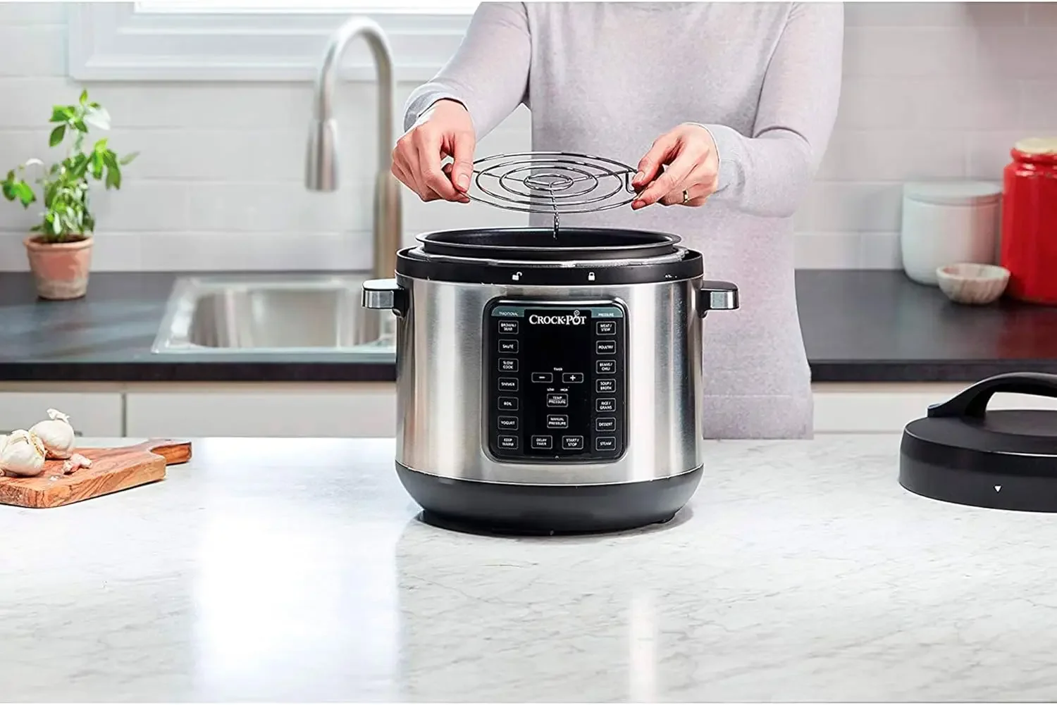 Multi-Use XL Express Crock Programmable Slow Cooker with Manual Pressure, Boil & Simmer with Extra Sealing Gasket, Stainless Ste