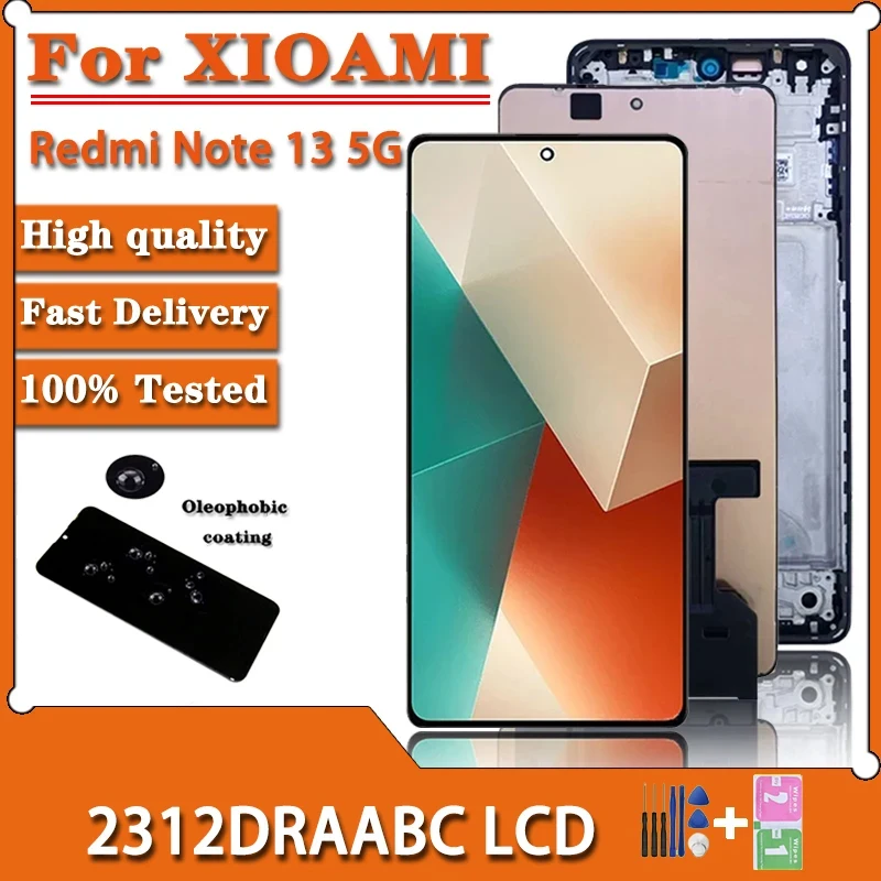 6.67“AMOLED For Xiaomi Redmi Note 13 5G LCD 2312DRAABC Display Screen+Touch Panel Digitizer Frame For Redmi Note13 Display