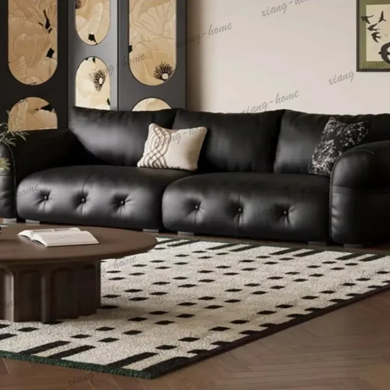 YJ French Retro Genuine Leather Sofa, Button Tufted Solid Wood Frame Large Seating Depth Couch for Living Room Home Furniture