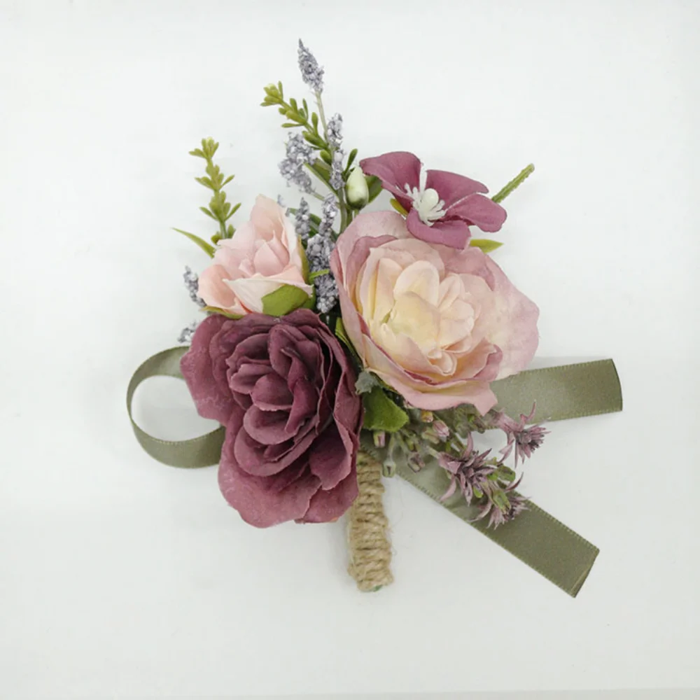 다채로운 꽃 Boutonniere 결혼식용 핀 실크 장미 코사지 팔찌, Boutonnieres 결혼용 라펠라, noivo e padrinhos