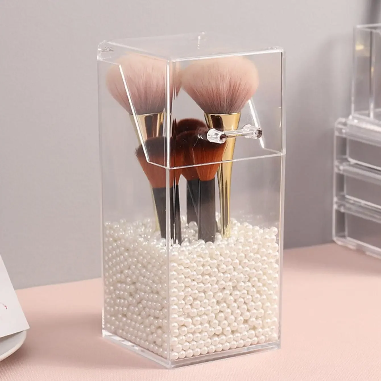 1pc Plastic Makeup Brush  Box, Minimalist Clear Multifunction Makeup Brush  Holder For Free shipping makeup Small makeup bag Bag