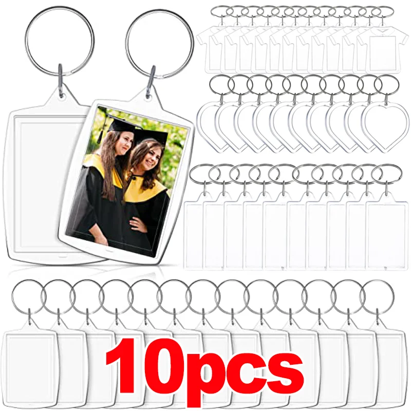 1/10pcs Acrylic Blank Keyring Clear Blank Picture Pendant Transparent Photo Frame Keychain Tassels Snap-In Custom Insert Photo