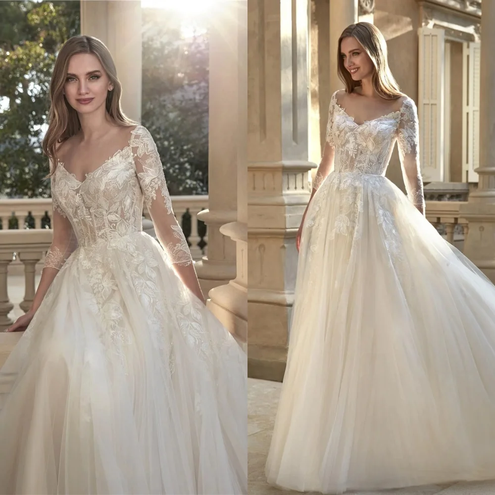 

Customized White Organza Wedding Dress Exquisite Sweetheart Long Sleeves Bridal Party Romantic Buttons Back Vestido De Novia