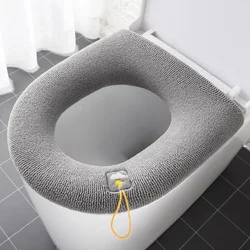 Soft Warm Washable Toilet Pad Cushion with Handle Winter Thicker Toilet Seat Cover Mat Bathroom Closestool Warmer Accessories