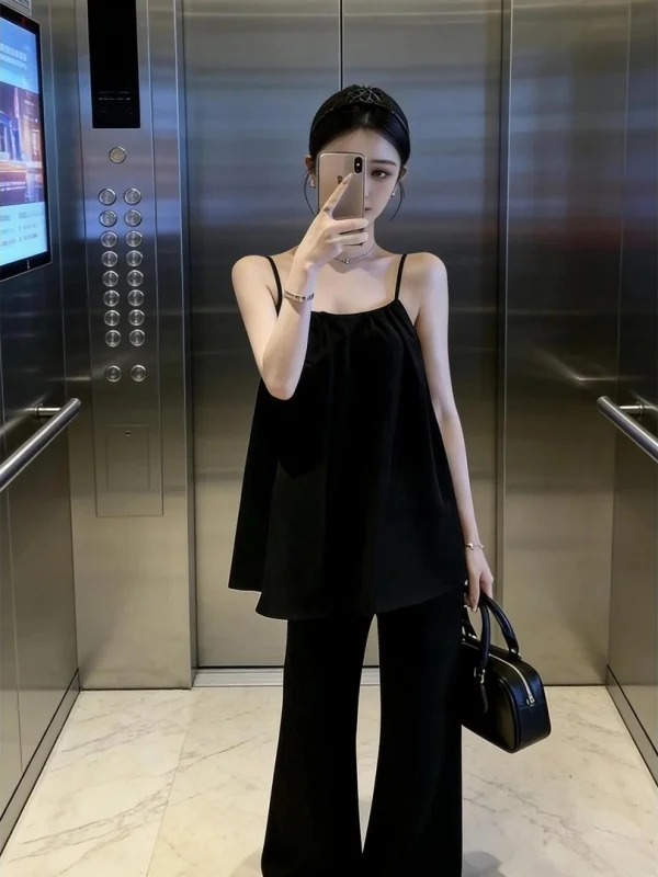 Klein Blue Stylish Summer New Arrival Two-Piece Set with Strap Vest And Micro Flared Pants High Waist Long Pants Fashionable