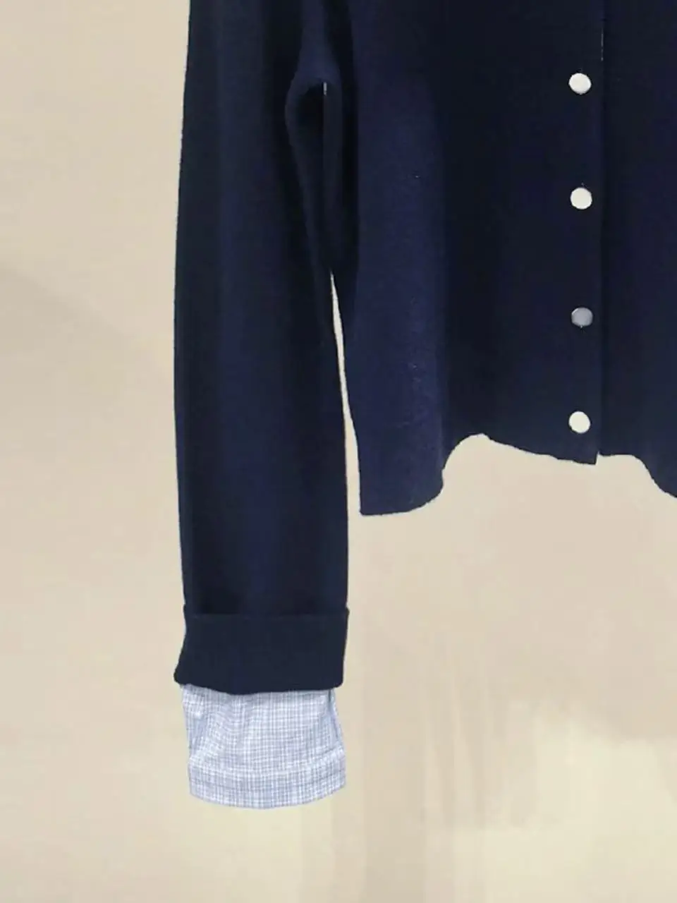 

Spring Fake Two Pieces Women Knitted Sweaters Plaid Cuffs Splicing Slimming Turn-down Collar Lady Cardigan Tops
