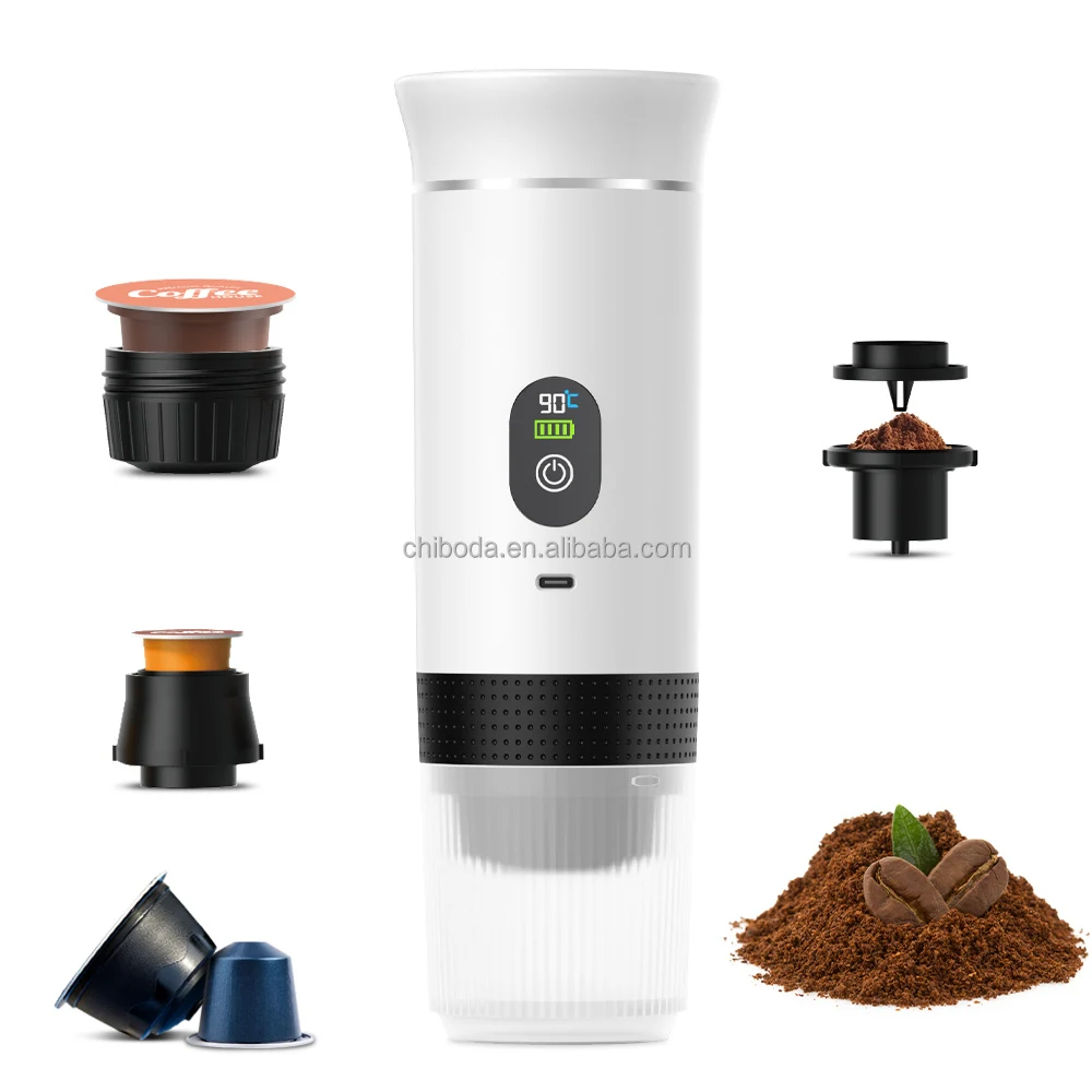 Portable 3 in 1 20 Bar Self Heating USB-C Battery Espresso Machine Capsules Ground Coffee for RV Travel Camping Office