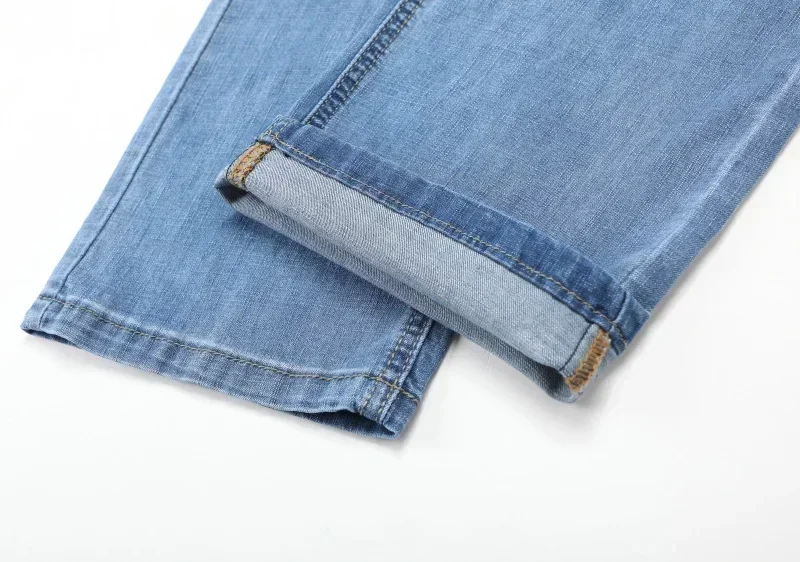 2026 Summer Brand Clothing Men's Straight Loose Lightweight Jeans Classic Badge Business Casual Thin Cotton Stretch Pants