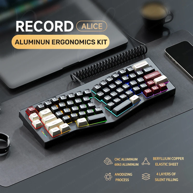 RECORD Alice Sugar65 Gaming Mechanical Keyboard Aluminum Kits Custom 67keys Gamer Wired Hotswap RGB Non-contact Gasket Keyboard