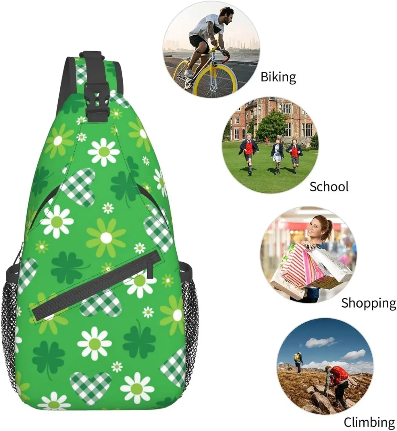 Bonito verde margarida dia de são patrício crossbody sling mochila trevos sling saco viagem caminhadas saco peito mochila para homens