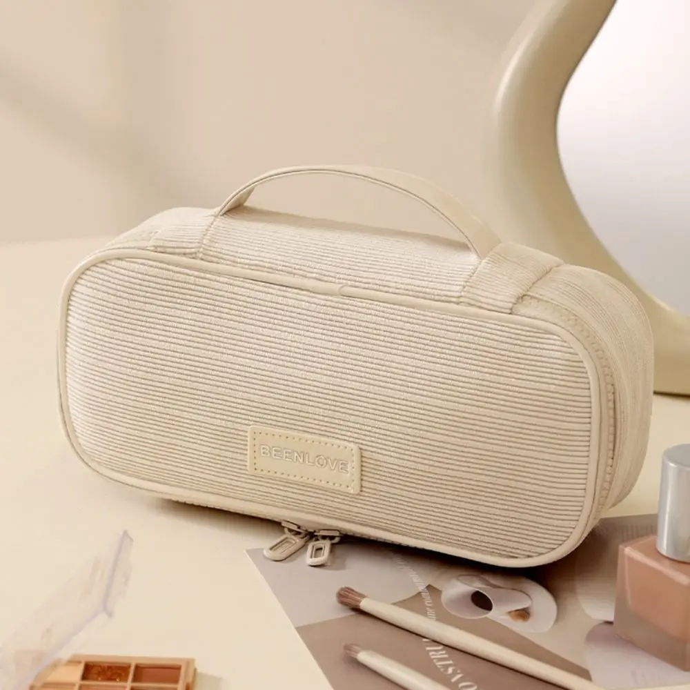 New Large Capacity Makeup Bag Portable Corduroy Cosmetic Organizer Multi-functional Handheld Bag Travel