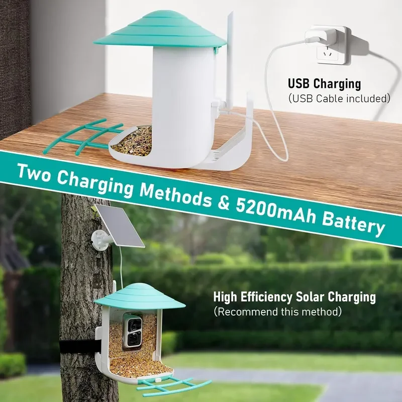 Smart Bird Feeder Camera with AI Recognition HD Video Wireless Outdoor Garden Wildlife Monitor Digital Pet Supply Tool HD