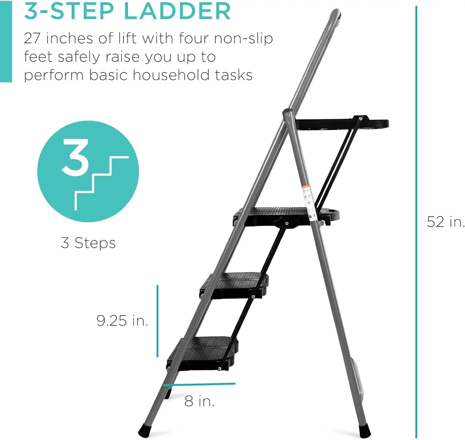 Best Choice Products 3-Step Ladder, Portable Folding Anti-Slip Step Stool w/Utility Tray, Hand Grip, Rubber Feet Caps, 330lb