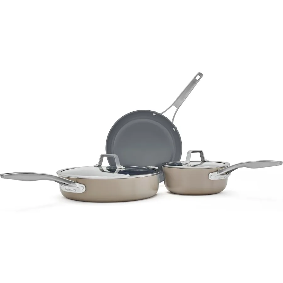 

Premium Ceramic Nonstick Cookware Set with Mushroom Grey Design for Home Kitchen Use Features EcoFriendly Coating ScratchResist