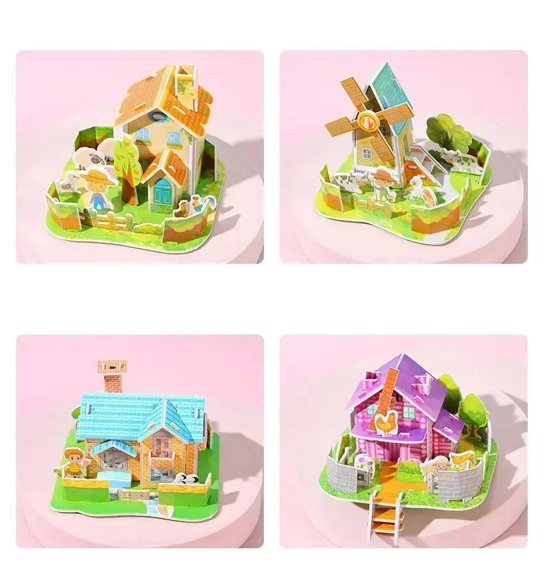 3 pçs 3d tridimensional construção quebra-cabeça modelo brinquedos diy artesanal papel quebra-cabeça blocos de construção brinquedo educativo presentes crianças