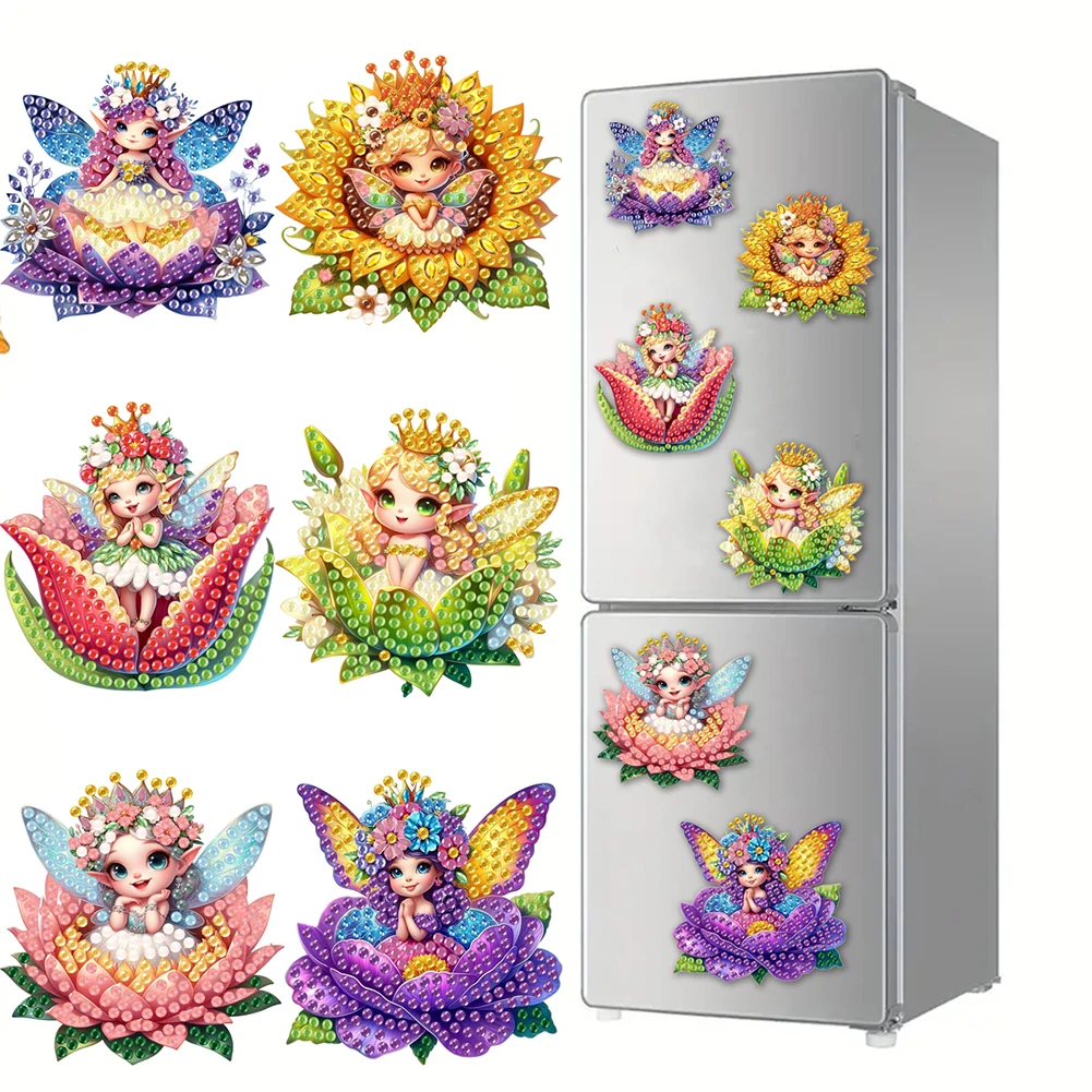 6Pcs Acrylic Special Shape Cute Girls Diamond Art Magnets Decals Diamond Painting Refrigerator Magnet for DIY Crafts Party Gift