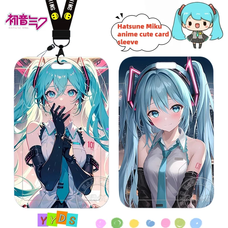 Cartoon Hatsune Miku Slider Card Holder Kawaii Cute Fashion Portable Bus Card Access Control Meal Card Protective Cover Gift