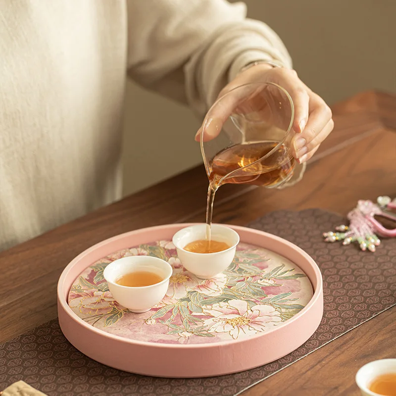 HYS relief bronzing tea tray dry bubble tray ceramic instant drying suction pot bearing round small tea table exquisite