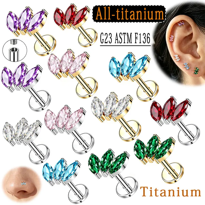 20pcs/lot ASTM F136 Titanium  Labret Stud Internally Threaded Hypoallergenic Piercing Jewelry For Helix Tragus Tragus Cartilage