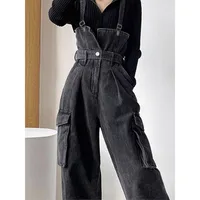 Women's Summer Adjustable Straps Cargo Pocket Denim  Non-Stretch High Waist Wide Leg Casual Vintage Y2K Streetwear Jumpsuit - Image 2
