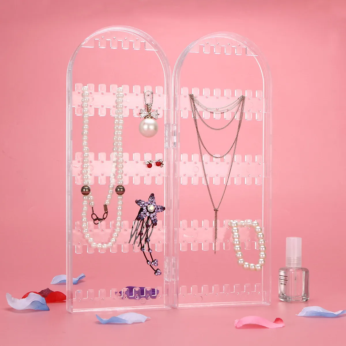 

Прозрачная складная подставка-органайзер для украшений из пластика с 120 отверстиями для демонстрации ожерелий, колец, серег и браслетов