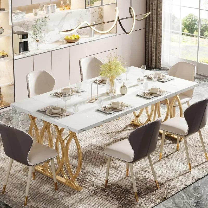 

Modern Dining Table, 63" Large Kitchen Table For 4-6 People, Unique Rectangular Dinner Table Kitchen & Dining Room Fu
