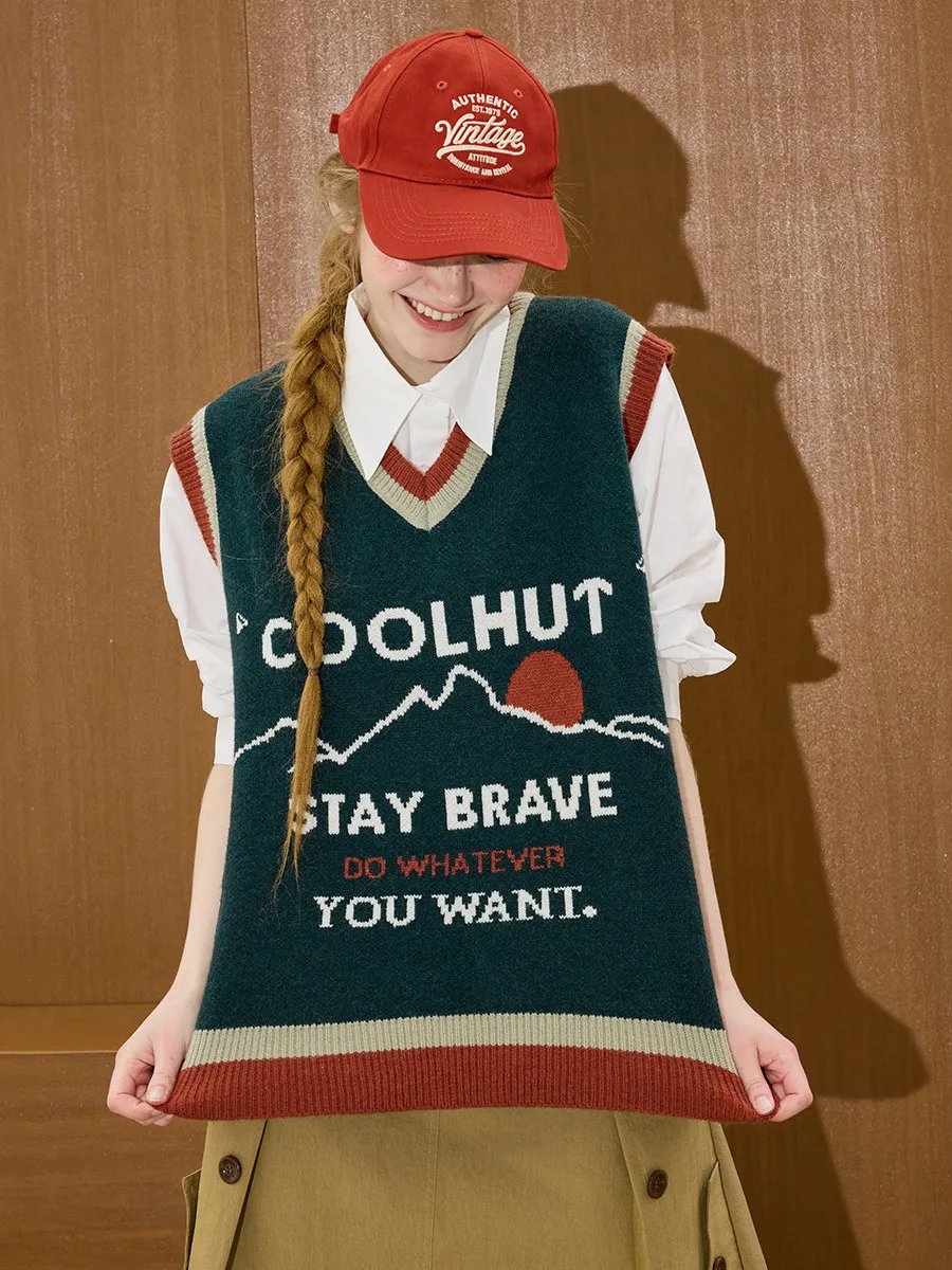 Coolhut Strawberry Exclusive 2026 New Vintage College Style Vest V-Neck Color Block Striped Slimming Women's Jacket