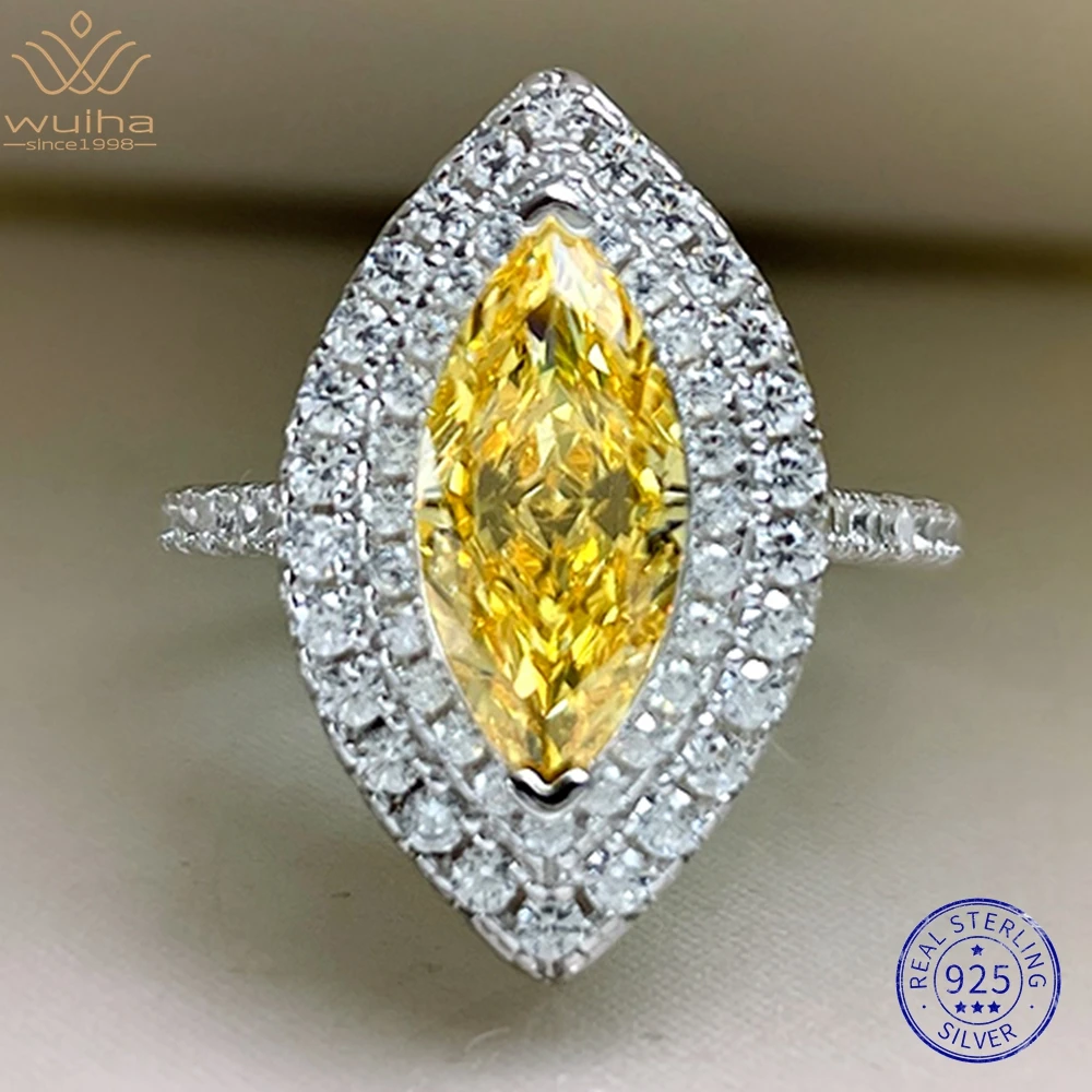 

WUIHA Real 925 Sterling Silver Marquise Cut 5CT Yellow Sapphire Gem Created Moissanite Diamond Ring for Women Gift Drop Shipping