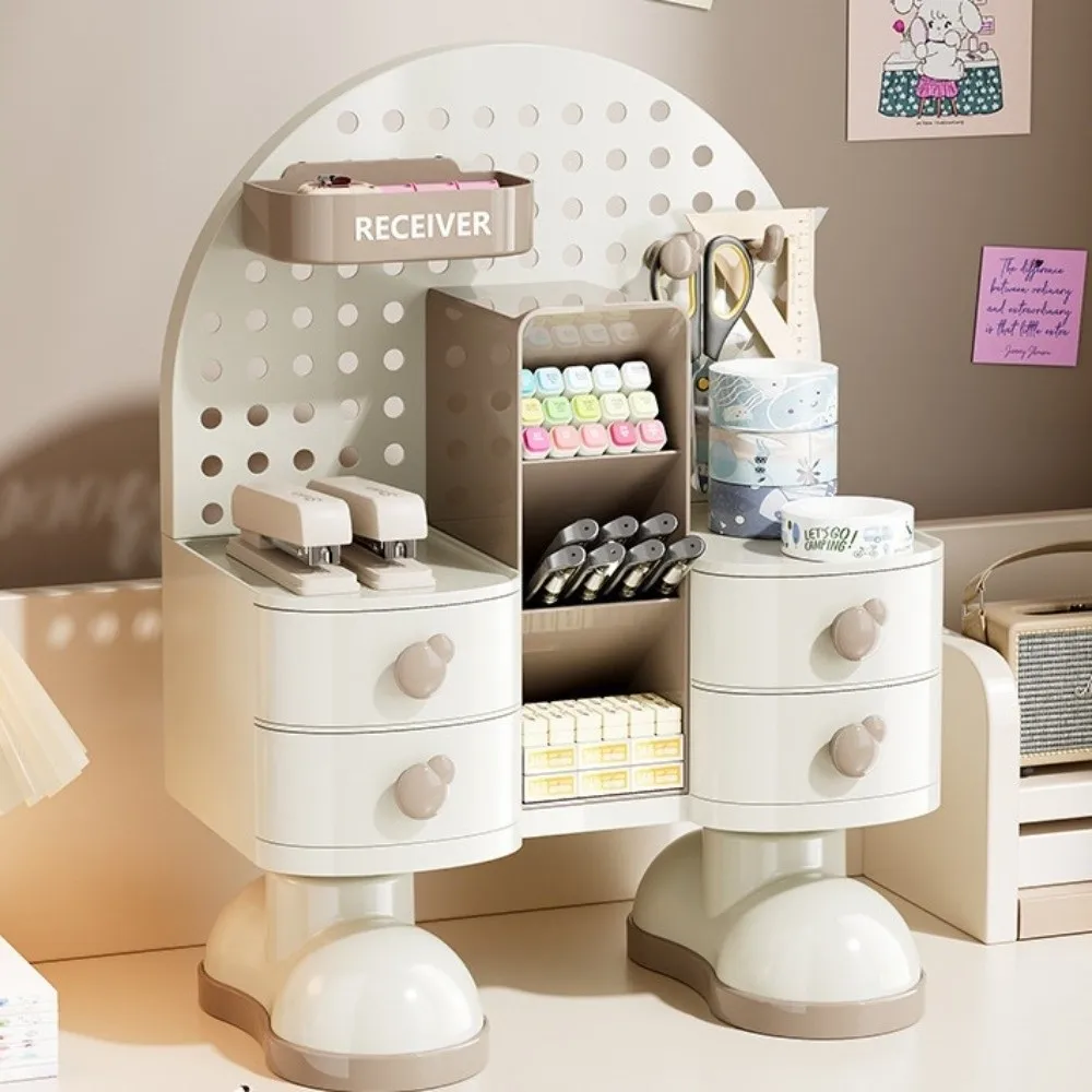 プラスチック製穴あきボード収納ラック大容量オーガナイザーデスクトップ文具収納ボックス引き出し式縦型学生用ペンホルダー