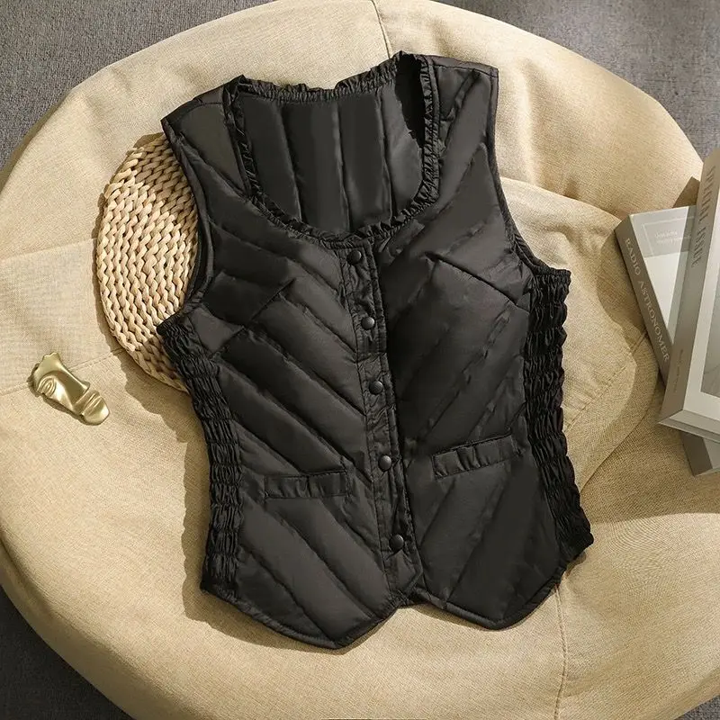 

Autumn Winter Mother Vest Tops Short Women Waistcoat Slim Jacket Womens Clothing Padded Warmth Waistcoat Cotton Thin Light Vests