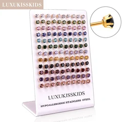 LUXUKISSKIDS-Juego de pendientes de circonita cúbica con 6 garras, tachuelas de colores mezclados, acero quirúrgico de hiposensitividad, joyería para las orejas, venta al por mayor