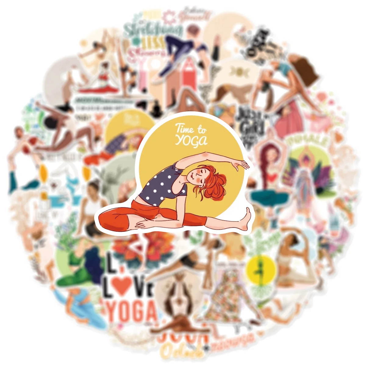 50 pçs yoga dos desenhos animados adesivos pilates graffiti exercício saudável decoração diy brinquedos geladeira portátil guitarra carro bicicleta skate decalque