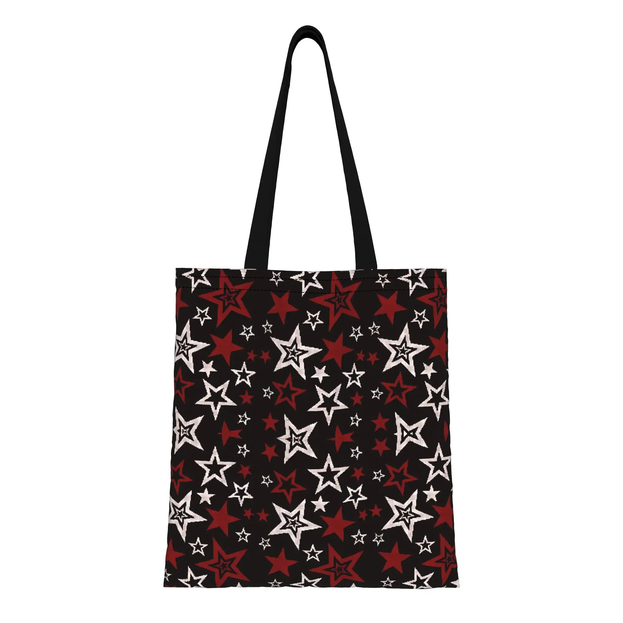 

1PC first day of school Large Capacity y2k style red black and white star pattern Canvas Tote Bag Foldable Chic Pattern Gifts
