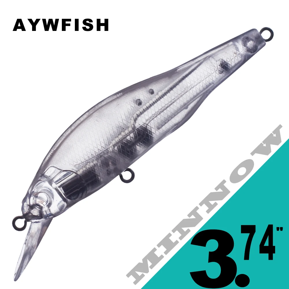 AYWFISH 10PCS / LOT 3.74IN 9G Unpainted Artificial Lure DIY Floating Shallow Diver Bass Perch Fishing Minnow Wobbler Blanks