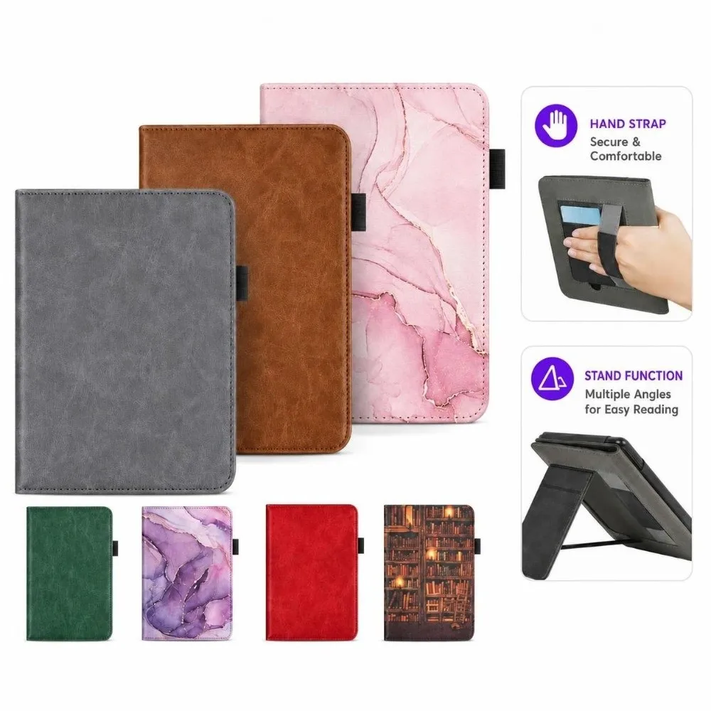 Stand Function E-Reader Case Auto Sleep/Wake Magnetic Closure Protective Cover Hand Strap Precise Fit for Kobo Libra Color/2
