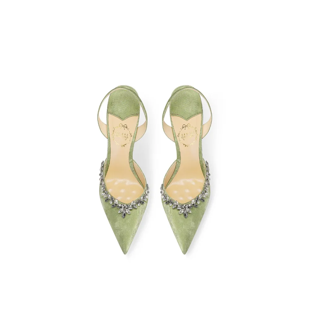 Spring New Arrival Women Grass Green Pointed Toe Thin Heel High Heel Sandals Elegant Gorgeous Fashion Party Dating Shoes