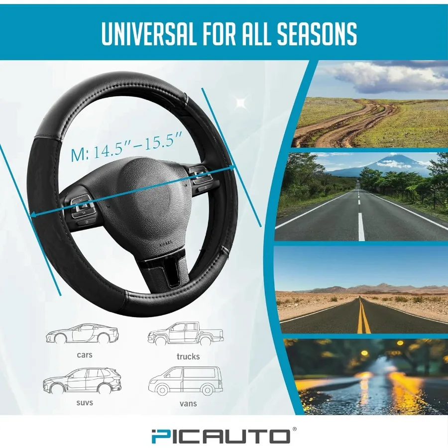 غطاء عجلة القيادة الحرير الحبوب الجلود عجلة توجيه سيارة حامي قبضة مريحة العالمي 14.515.5 بوصة المضادة للانزلاق التوجيه #6