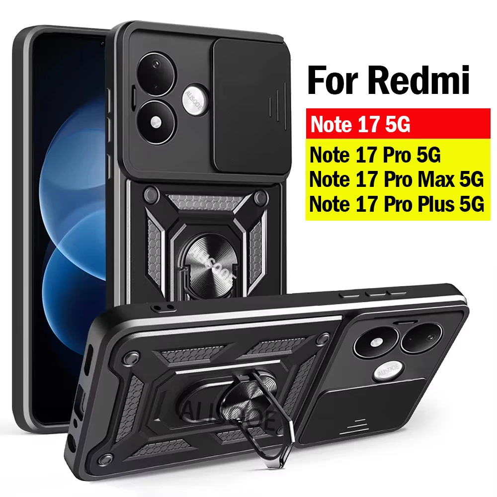 Kickstand-Hülle für Redmi Note 17 Pro Max / Note17 Pro Plus 5G, Schiebe-Kamera-Ring-Ständer, stoßfeste Handyhülle