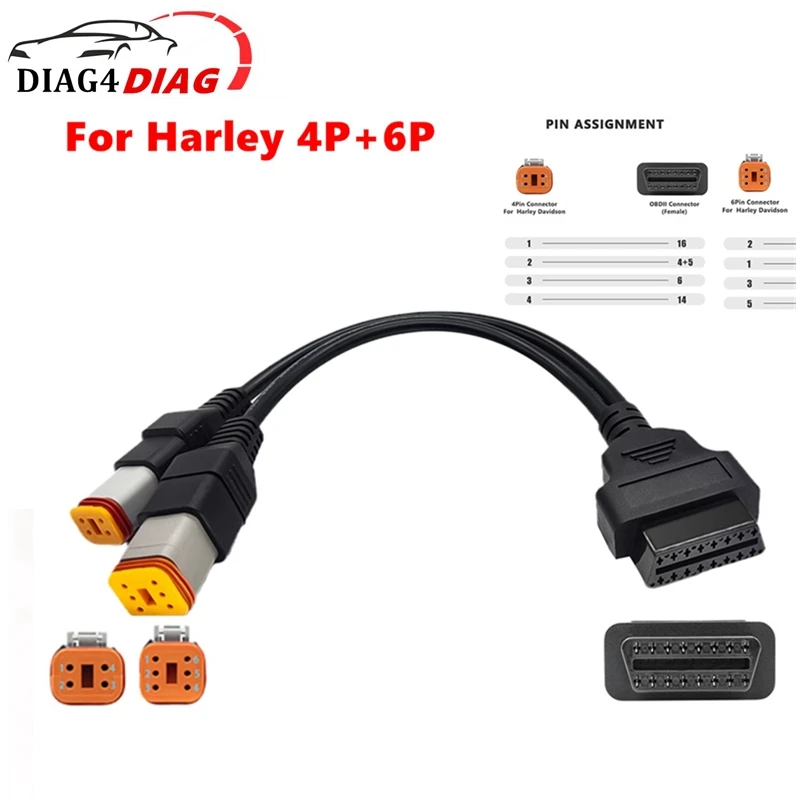 

OBD2 Connector Motorcycle Cable Motobike Extension Cable OBDII Fault For Harley 4Pin 6Pin 2IN1 Diagnostic Adapter