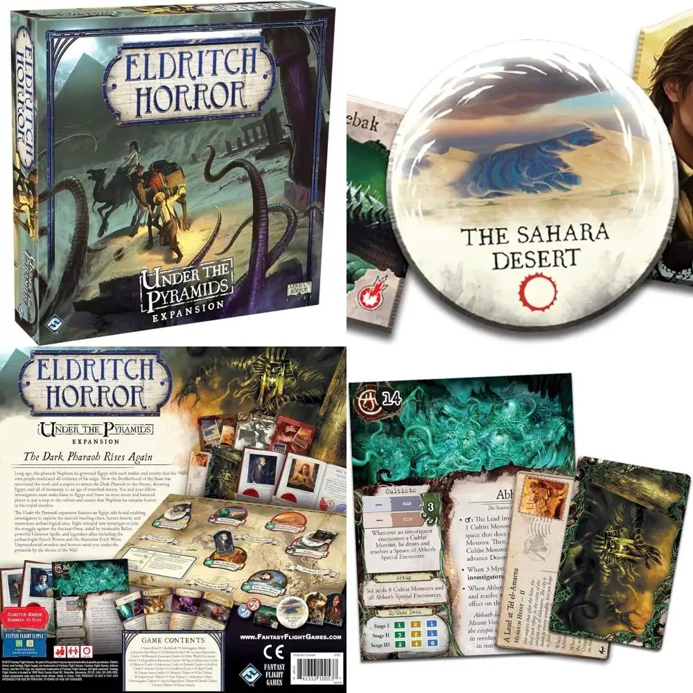 

Разкрытие древних тайнах в Египте с ужасами Eldritch: расширение пирамидок для 1-8 игроков, возраст 14+, 2-4 часа воспроизведения в фанате