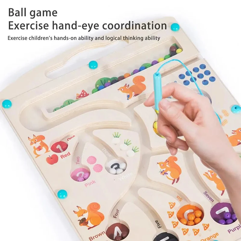 Montessori Toys Wooden Magnetic Pen Moving Ball Game Color Sorting Counting Board Fine Motor Training Sensory Educational Toys