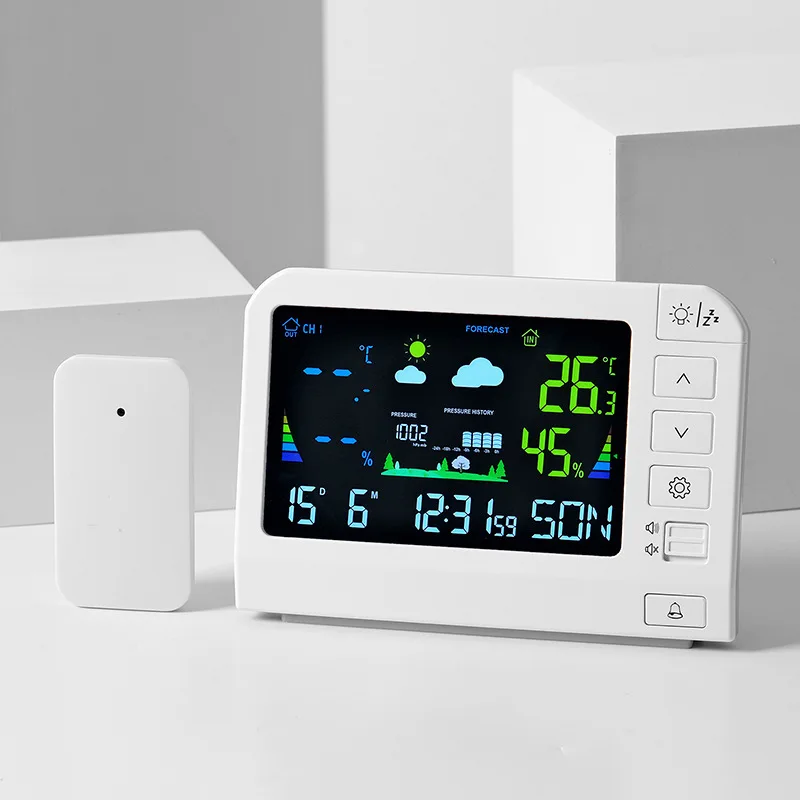 Colorful Screen Multifunctional Weather Station Clock Lcd Weather Clock Digital Indoor Outdoor Temperature Humidity Monitor