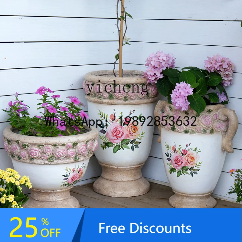 

European retro printing flower pot oversized courtyard balcony outdoor ornament decoration personalized creativity
