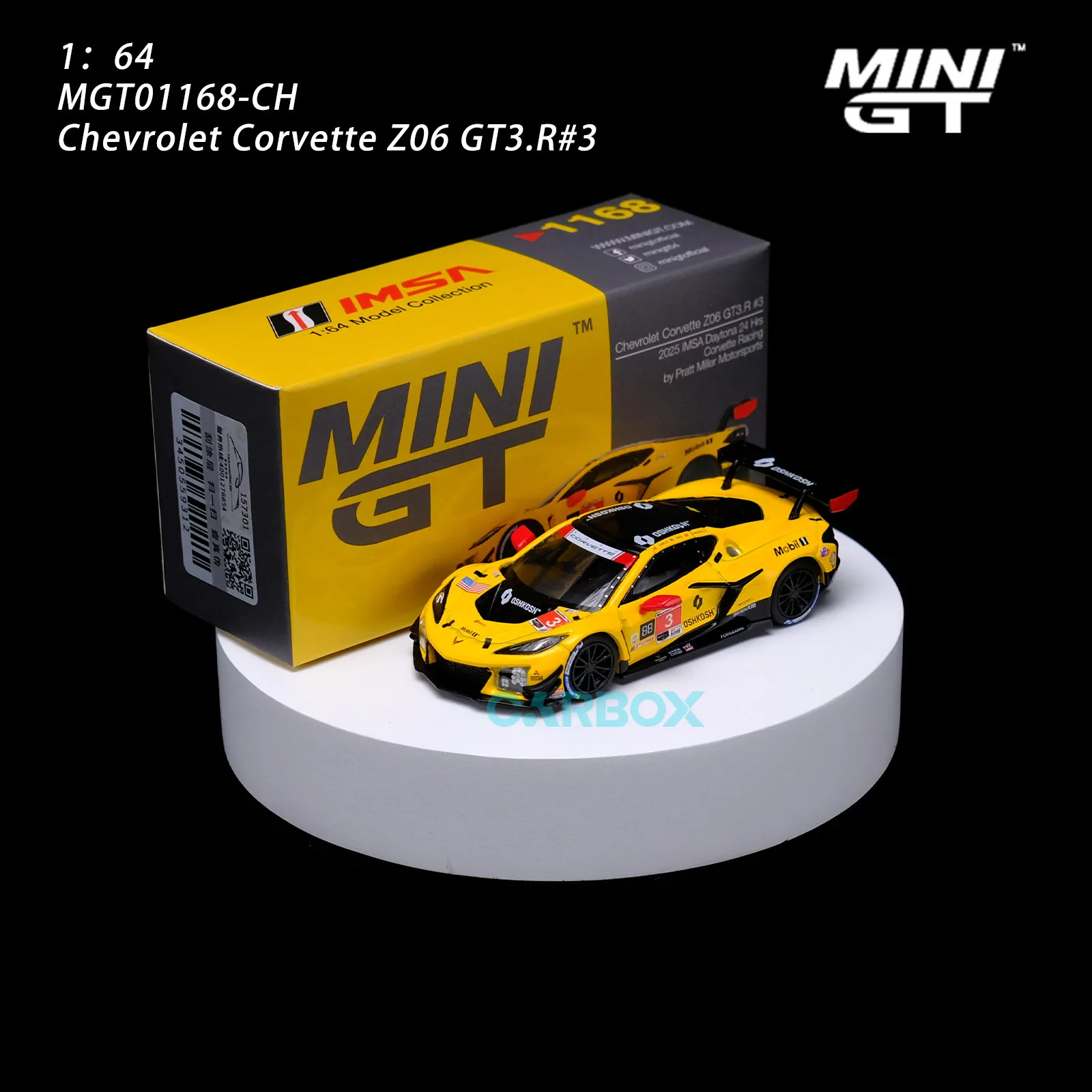 MINIGT 1:64 Chevrolet Corvette Z06 GT3.R#3 Corvette Racing MGT01168-CH Car Alloy Toys Diecast Metal Model for Children