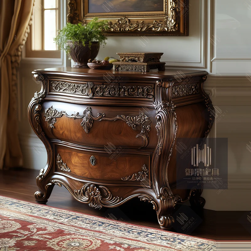 

TQH American Style Solid Wood Chest of Drawers Living Room Wall Storage Cabinet European Style Retro Entrance Storage