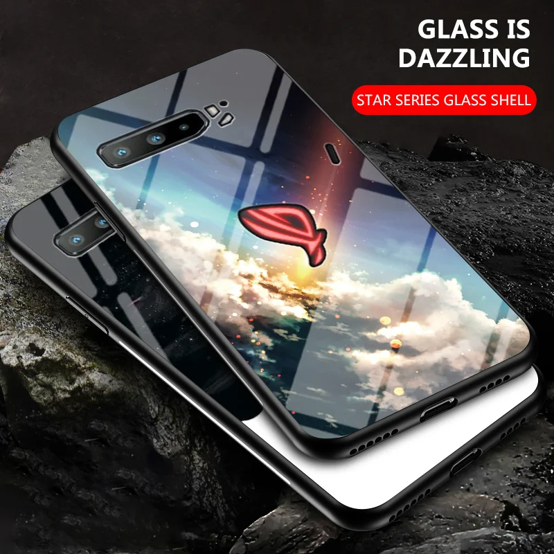 For Asus ROG Phone 3 ZS661KS Case Starry Grain Tempered Glass Back Cover Shockproof Phone Case For Asus Rog Phone 3 Rog3 ZS661KS